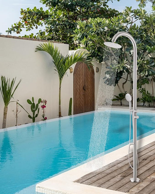 Free Standing Outdoor Shower Stainless Steel, 5-Function Nickel Shower Kit by RALANDA