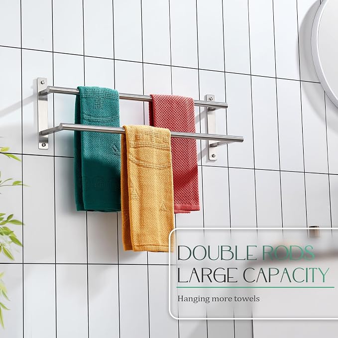 KOKOSIRI 24 Inch Bath Towel Bars Double Towel Racks Bathroom Towel Holder Towel - Image 7