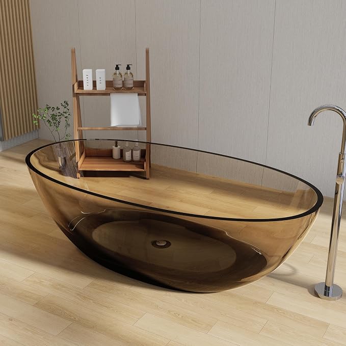 Stone Resin Freestanding Bathtub 71", Elegant Oval Shape Soaking Tub, Solid - Image 2