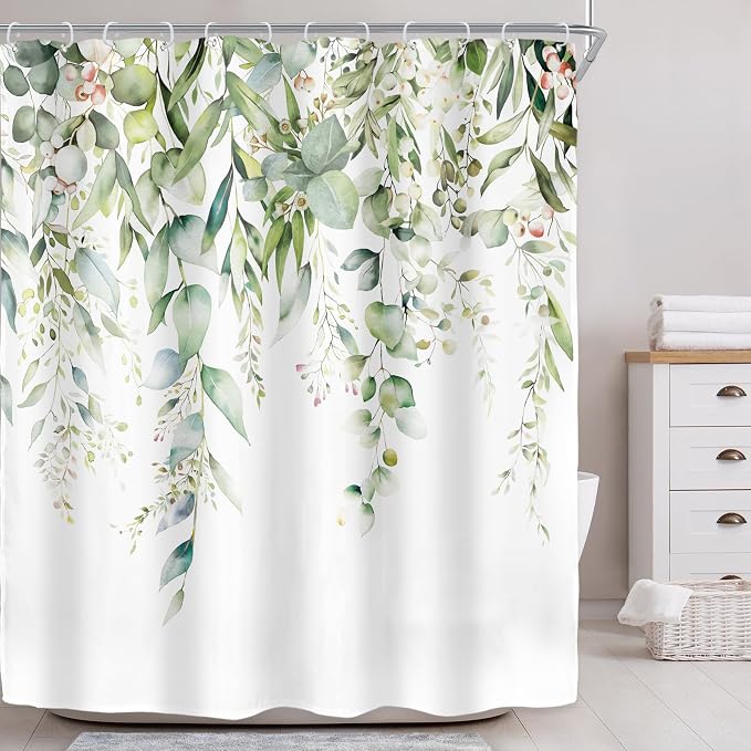 Riyidecor Sage Green Eucalyptus Leaves Shower Curtain by Riyidecor