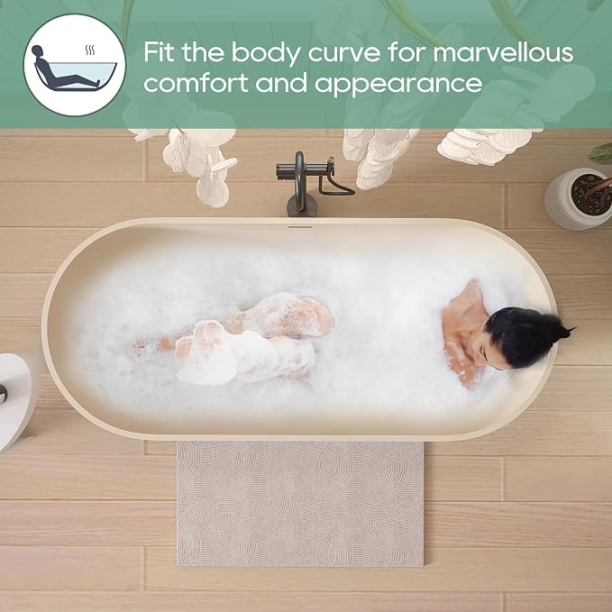 SJ STAR&JANE 69" Solid Surface Freestanding Bathtub, Milk Coffee Stone Resin - Image 5