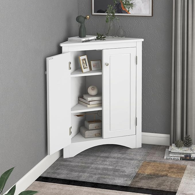 Corner Storage Cabinet with Adjustable Shelves, Triangle Bathroom & Kitchen - Image 7