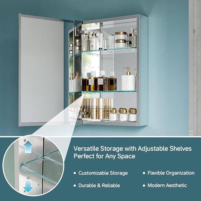 16"x24" Medicine Cabinet Mirror, Aluminum Silver Recessed Medicine Cabinet - Image 5