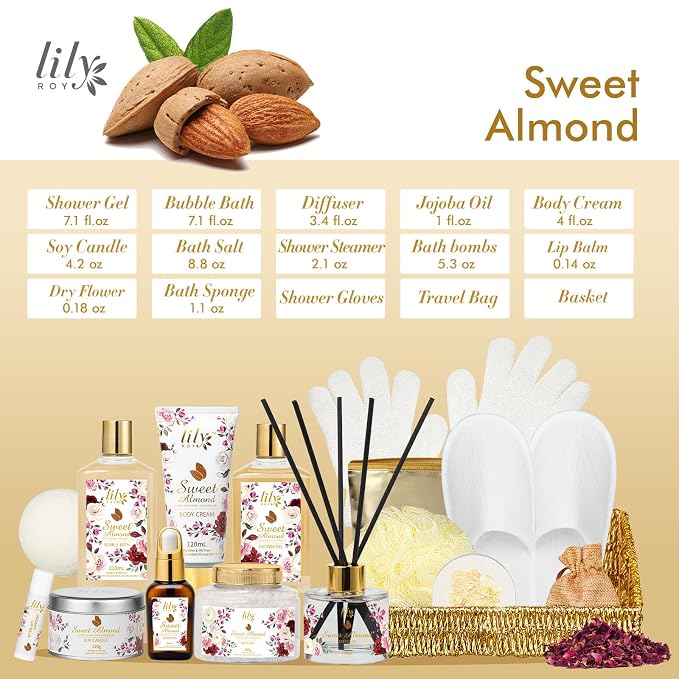 Christmas Spa Gift Basket Set for Women 17-Piece Almond Luxury Spa Gift Set - Image 2