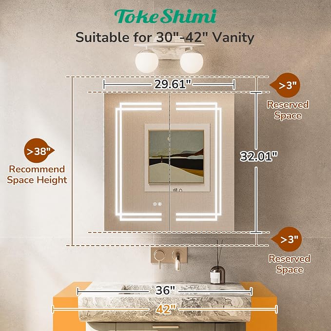 TokeShimi 30x32 Bathroom Mirror Medicine Cabinet - Image 3