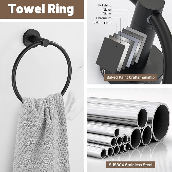 6 Pieces Matte Black Towel Bar Bathroom Hardware Set, 23.6Inch Matte Black - Image 4