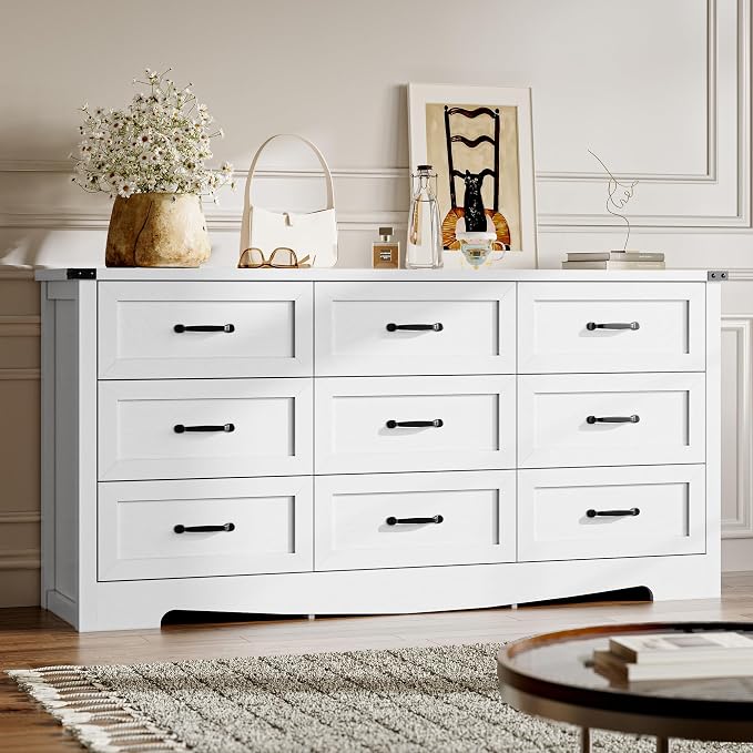 9-Drawer Dresser for Bedroom, Modern Wooden Chest of Drawers by BORNOON