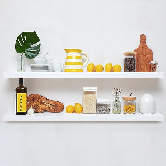 Homeforia White Floating Shelf 48 inches, High End Solid Real Wood 48inch Long by Homeforia