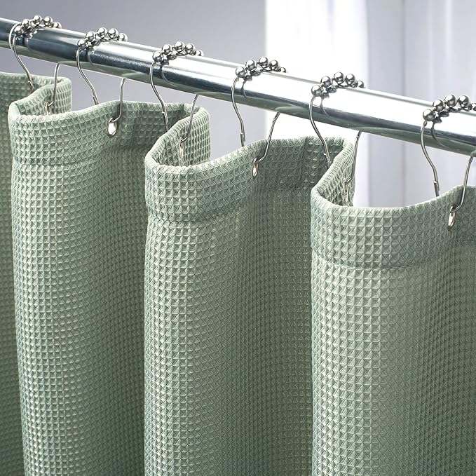 AmazerBath Waffle Shower Curtain, Sage Green Fabric, Long by AmazerBath