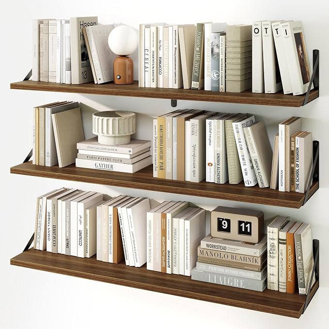 Fun Memories Long Wall Shelves for Bedroom, Rustic Wood Display Shelf for Home by FunMemories