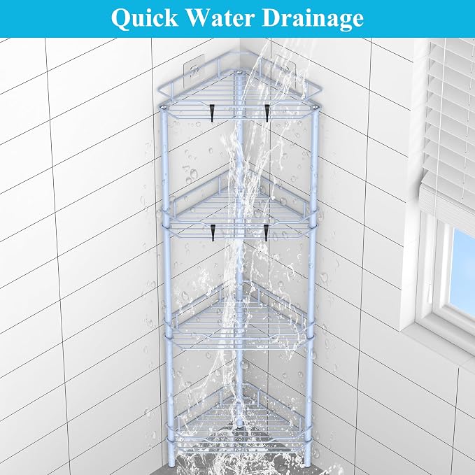 4 Tier Floor Standing Corner Shower Caddy Organizer Shelf - Image 6