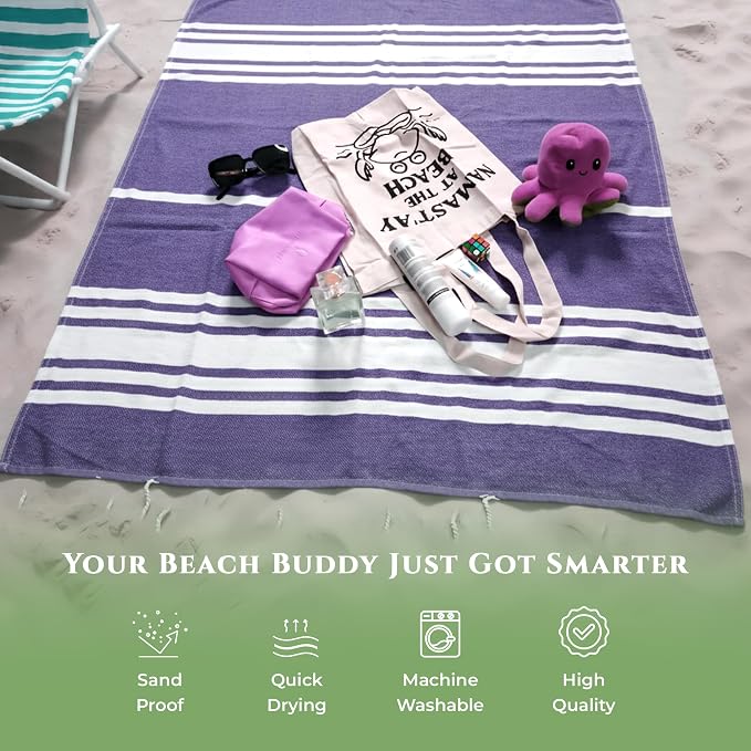 Turkish Cotton Beach Towel Pack of 6 & 1 Boho Tote Bag - Image 3