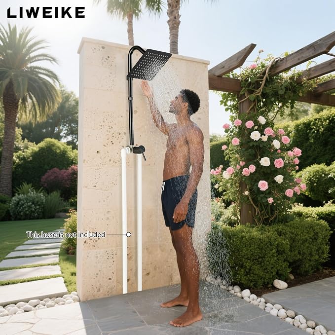 LIWEIKE Outdoor Shower Kit, All Mental Matte Black Outdoor Shower Fixtures - Image 2