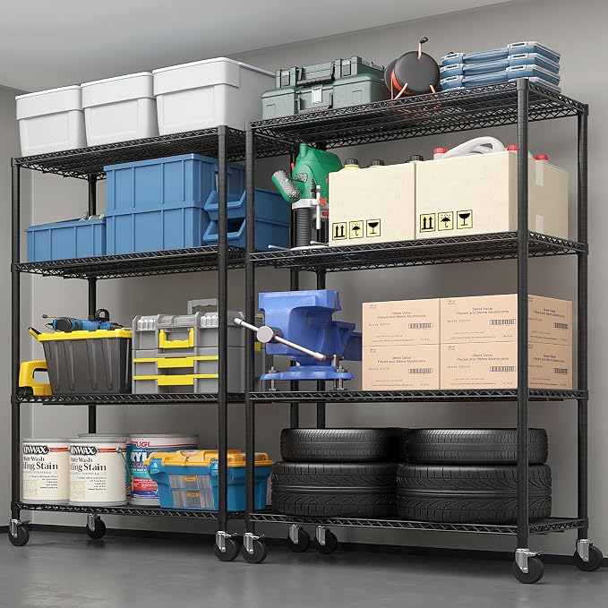 4 Tier Storage Racks Shelving, Heavy Steel Pantry Shelves, Adjustable Wire - Image 6