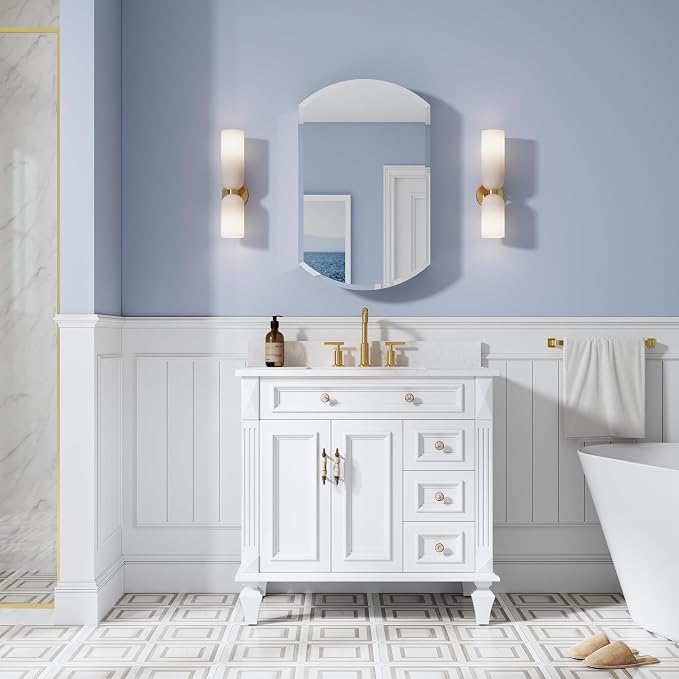 WELLFOR 20" x 32" Bathroom Oval Medicine Cabinet, Beveled Edge Mirror Cabinet - Image 10