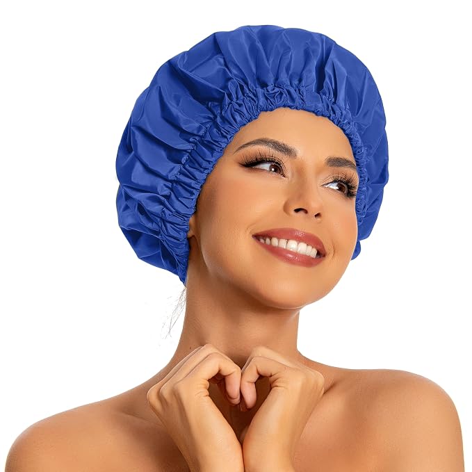 Reusable Shower Cap for Women, Large Waterproof Shower Essentials Bonnet by Edoneery