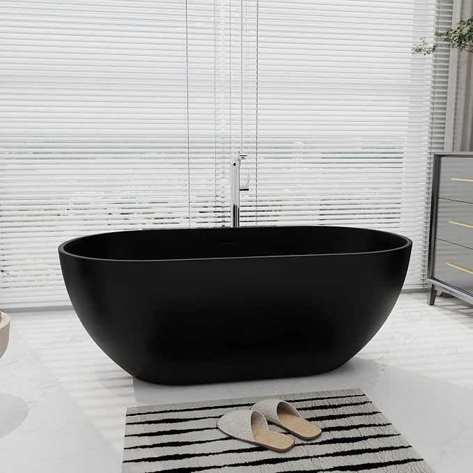 SJ STAR&JANE 59" Solid Surface Freestanding Bathtub Oval Stone Resin Soaking - Image 7