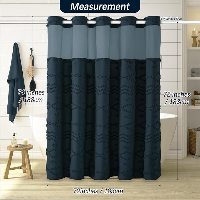 No Hooks Shower Curtain with Snap-in Liner, Water Repellent Luxury Shower - Image 6