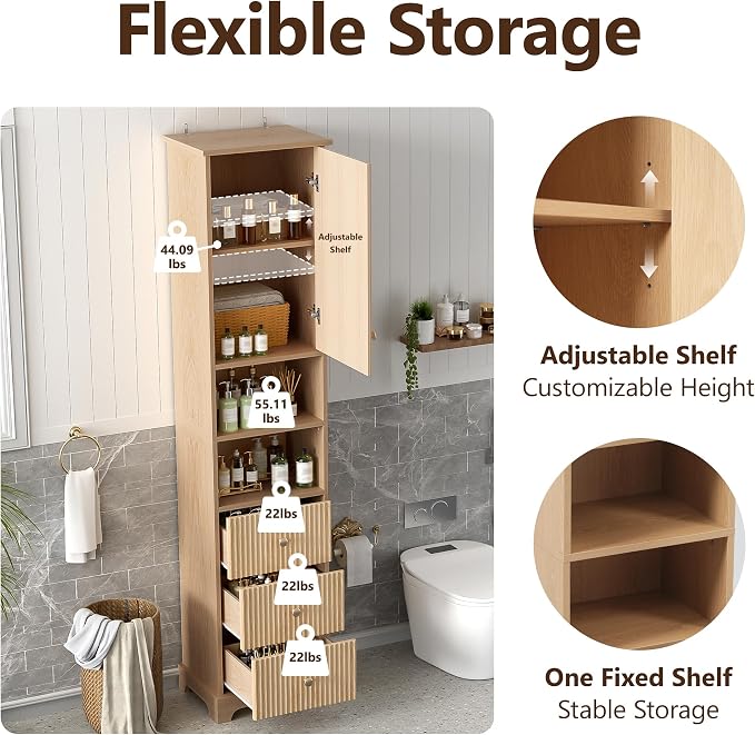 68" Fluted Tall Narrow Storage Cabinet - Image 8