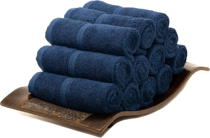 Mosobam Luxury Turkish Towels Set of 12 Washcloths 13X13 Navy Blue 700 GSM by Mosobam