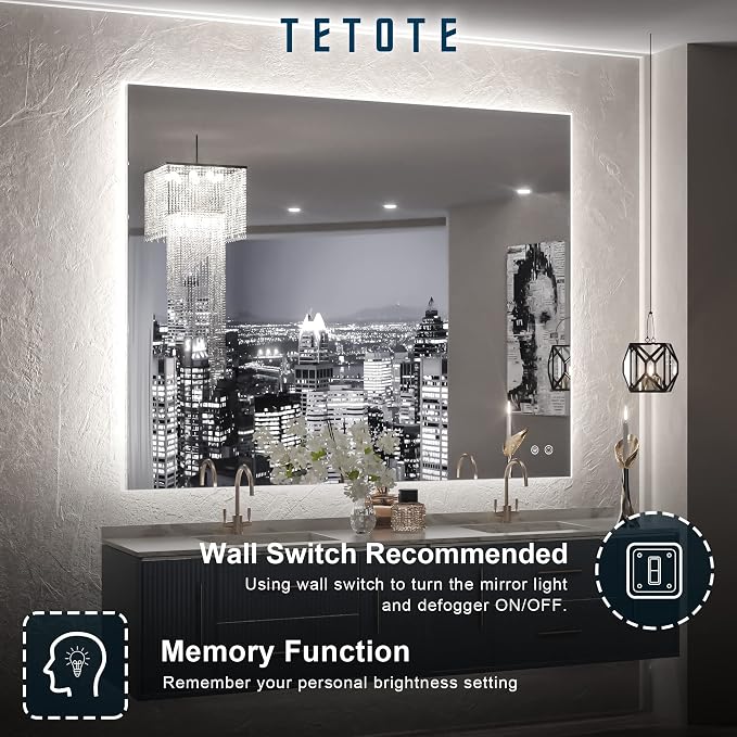 TETOTE 40 x 32 LED Backlit Bathroom Mirror - Image 5
