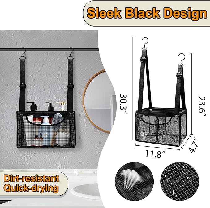 Black PVC Mesh Hanging Shower Caddy - Image 3