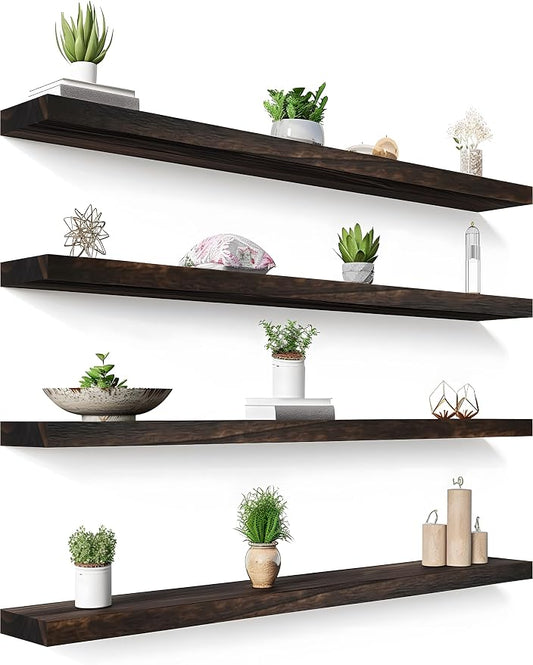 48 Inch Floating Shelves for Wall Rustic Brown Wood Wall Shelves for Bedroom by Unknown