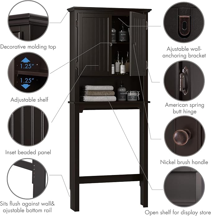 UTEX Bathroom Storage Over The Toilet, Above Toilet Storage Cabinet Organizer - Image 4