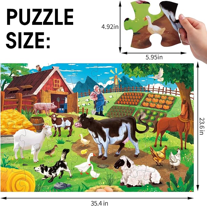 Jumbo Floor Puzzle for Kids, Farm Animals Jigsaw Large Puzzles, 48 Piece Barn - Image 2