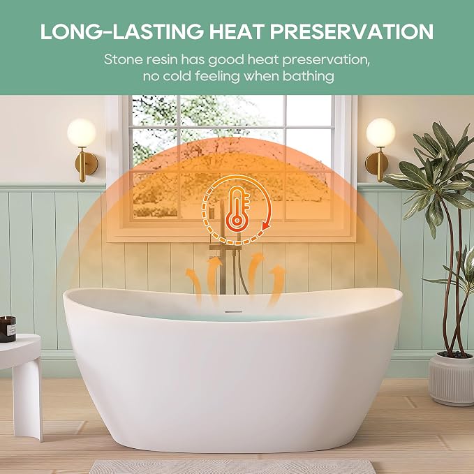 SJ STAR&JANE 55" Solid Surface Freestanding Bathtub Stone Resin Tub Oval Double - Image 4
