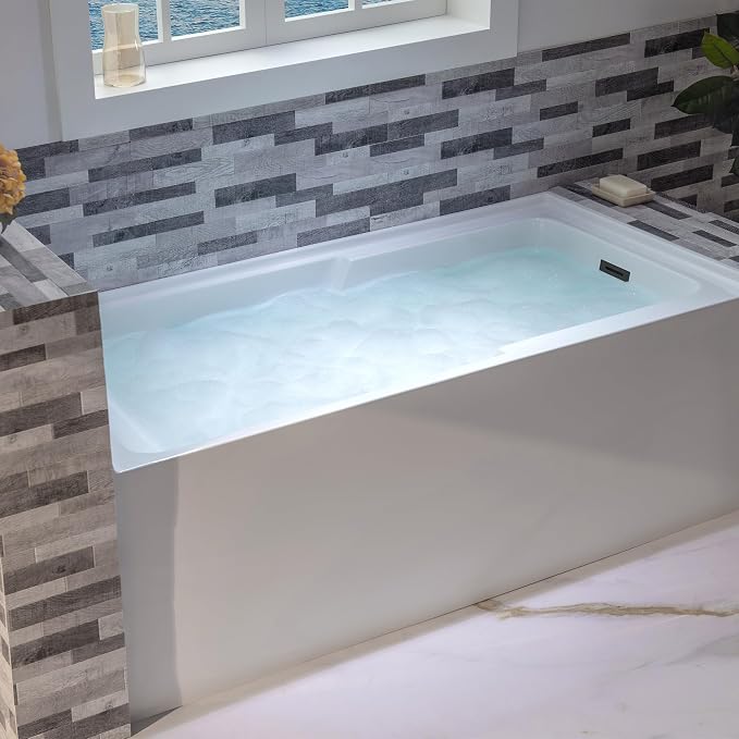 WOODBRIDGE 60" Acrylic Rectangular Alcove Soaking Bathtub in White - Image 10