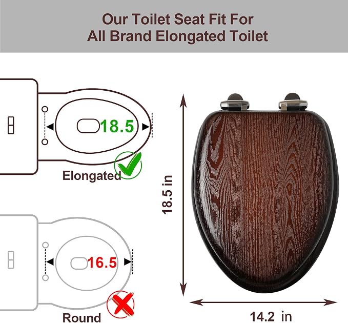 Elongated Toilet Seat Soft Close, Wood Oval Toilet Lid - Image 2