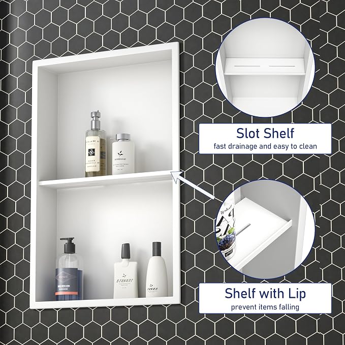 Stainless Steel Shower Niche 14"×24" White - Image 4