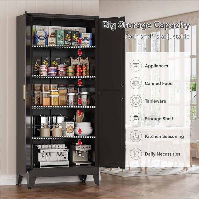 Metal Kitchen Pantry Cabinet, Rustic Freestanding Cupboard - Image 5