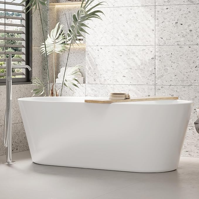 67 Inch Acrylic Soaking Bathtub, Modern Stand Alone Tub - Image 3