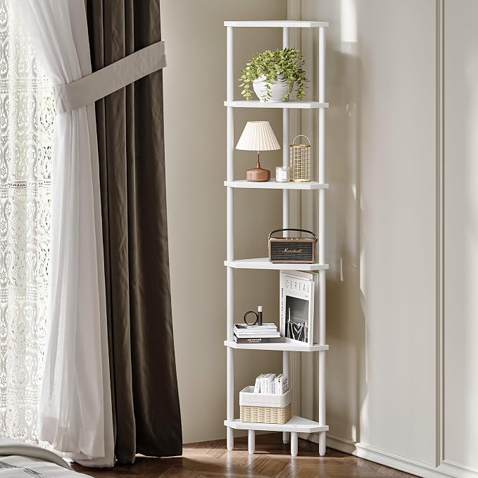 6 Tier Corner Shelf, 66.5'' Tall Standing Shelf, Narrow Display Shelf Stand by IRCPEN
