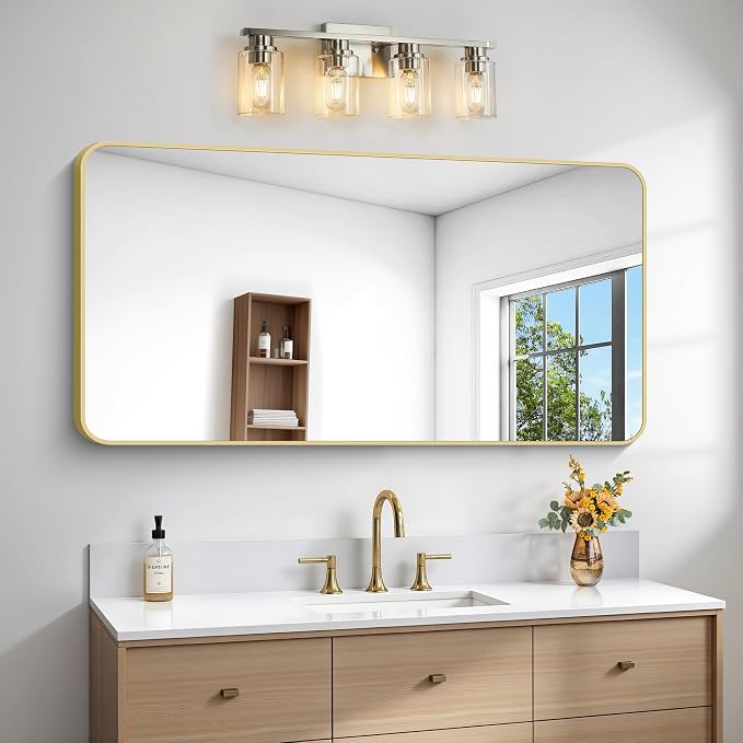 Gold Bathroom Mirror, 24x48 inch Wall Mirror by BONEWEI