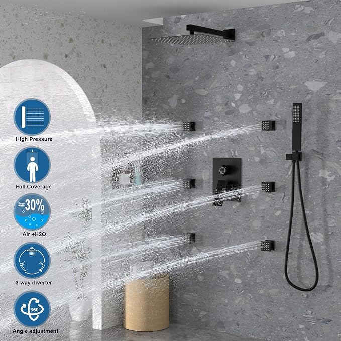 Enga Shower System with Body Jets, 12 Inch Wall Mount Rainfall Shower System - Image 7