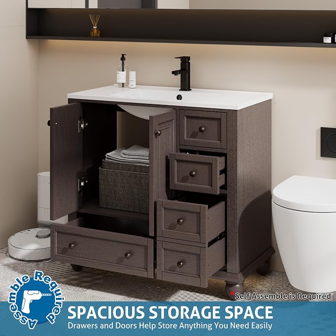 eclife 36" Bathroom Vanity Sink Combo Vintage Style - Image 4