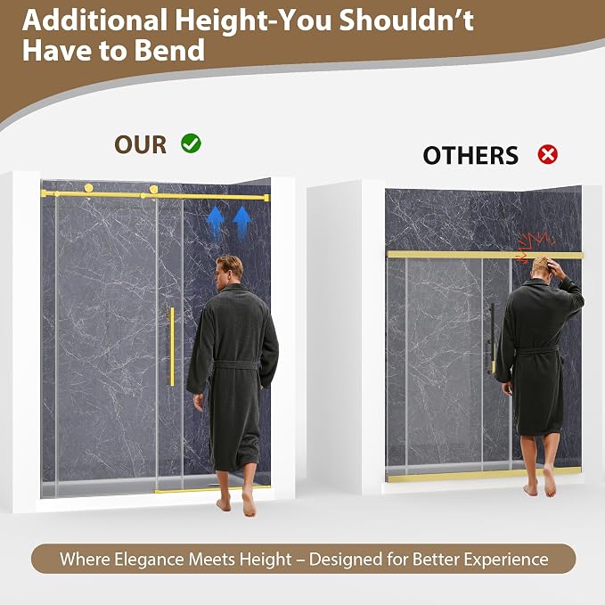 Frameless Glass Shower Door, 49-54" W x 76" H Sliding Frameless Shower Door - Image 3