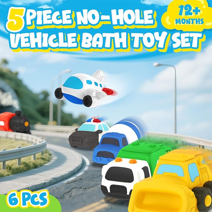 6 PCS Vehicle Floating Bath Toys Mold Free Infant Bath Tub Toys - Image 3