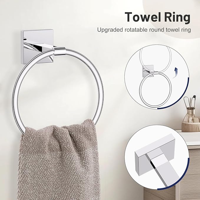 5 Pieces Bathroom Hardware Set Polished Chrome Towel Bar Set Includes 23.6” - Image 3
