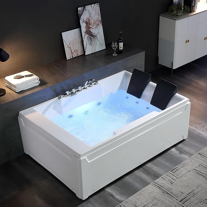 Empava 72" x 48" Whirlpool Tub, 2 Person Jetted Bathtub, Hydro Massage & - Image 8