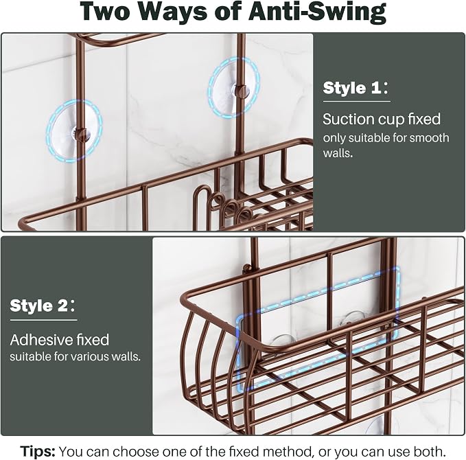 Epicano Shower Caddy Hanging, Anti-Swing Over Head Shower Caddy Rustproof - Image 6