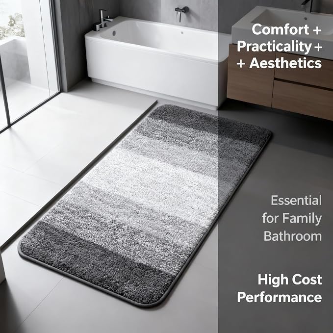 Grey Bathroom Rug Ultra Absorbent Machine Washable Microfiber Mat - Image 3