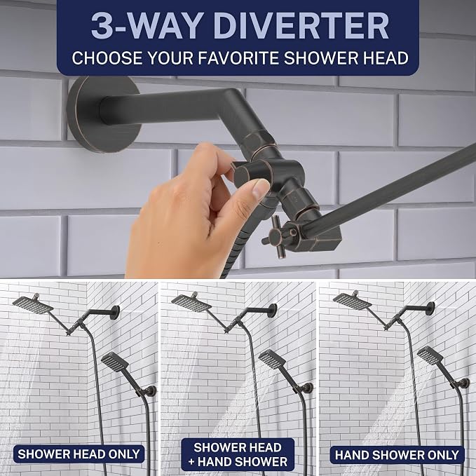 HammerHead® Solid Metal Dual Shower Head Combo — 8" Square Rain Shower Head - Image 3