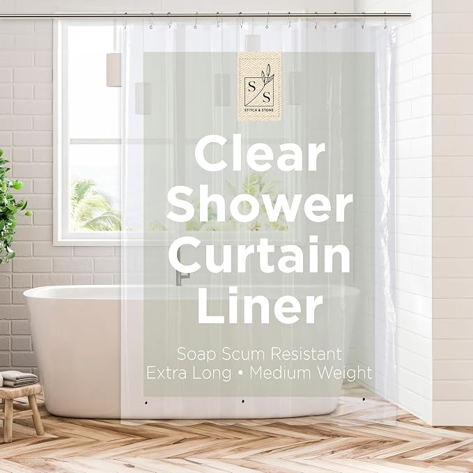 Stitch & Stone Shower Curtain Liner, Premium Medium Weight Durable Waterproof by MainstreamInternational