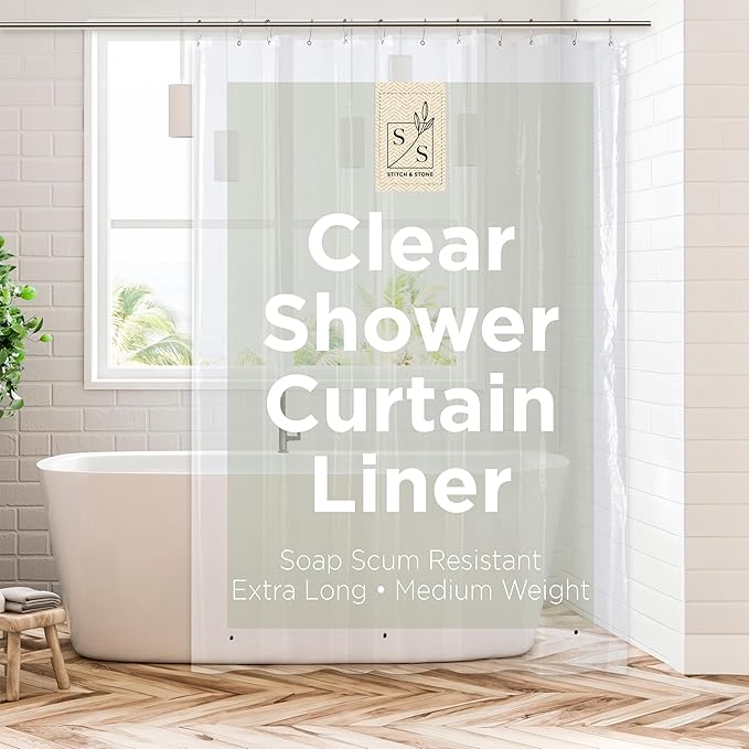 Stitch & Stone Shower Curtain Liner, Premium Medium Weight Durable Waterproof by MainstreamInternational
