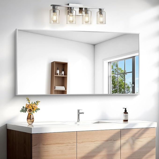 BONEWEI Silver Bathroom Mirror, 24x48 inch Wall Mirror by BONEWEI