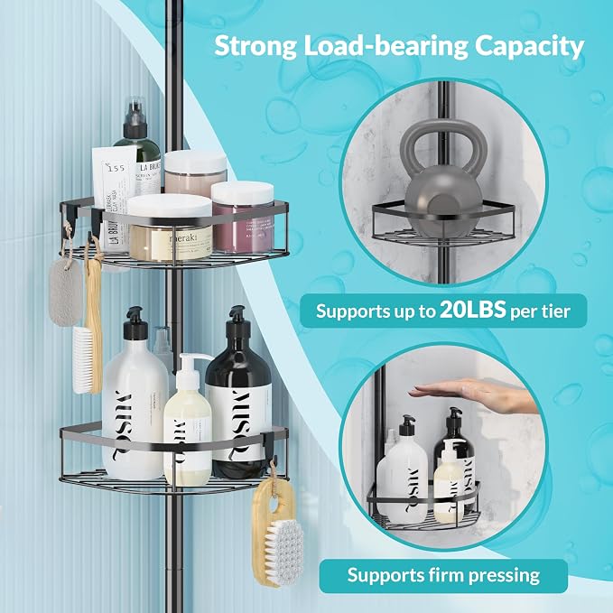 Shower Caddy Tension Pole, 4-Tier Adjustable Corner Shower Standing Caddy - Image 7